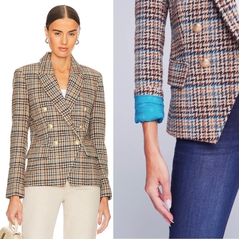NWT L’AGENCE Kenzie Tweed Plaid Check Double Breasted Wool Academia Blazer 2 - Picture 15 of 16